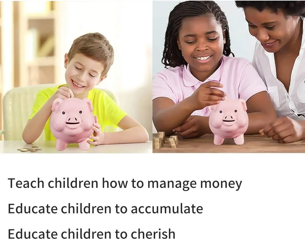Ceramic Pig Piggy Bank for Adults Must Break to Open,Girls Coin Bank for Boys,Money Box for Cash Gift,Tip Money Jar,Alcancias De Dinero Para Adultos Niños,Cash Saving,Modern Home Decor Living Room
