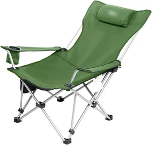Chair Folding Recliner Chair Outdoor, Metal Frame Portable Padded Camp Chair with Footrest Pillow Single Sun Chairs Loungers with Side Pockets (Color : Green, Size : Style1)