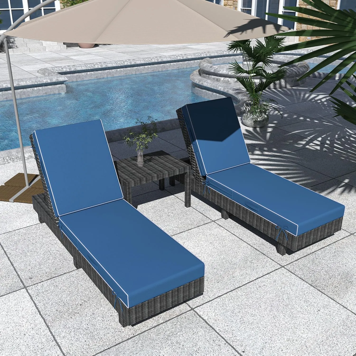 Chaise Lounge Cushions Outdoor Furniture 80 x 26 Inch Patio Lounge Chair Cushions 4'' Thick Waterproof Outdoor Chaise Cushion Weather Resistant Pool Lounger Cushion(Dark Blue)