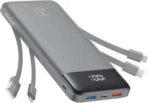 Charmast 20000mAh Portable Charger with 4 Built-in Cables & 6 Outputs, 20W Power Bank Fast Charging - USB C External Battery Pack for iPhone 16 15 14, Android, iPad, Tablet & More (Travel Essential)