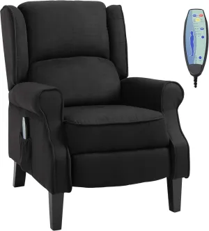 CHARMMA Wingback Heated Vibrating Massage Chair, Accent Sofa Vintage Upholstered Massage Recliner Chair Push-Back with Remote Controller, Black