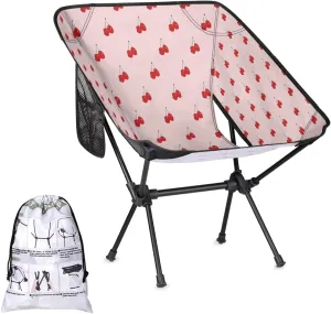 Cherry Printing Camping Chair Lightweight Portable Folding Camp Chairs for Adults Easy Installation for Camping Fishing Hiking Picnic Travel Festival Supports 176lbs