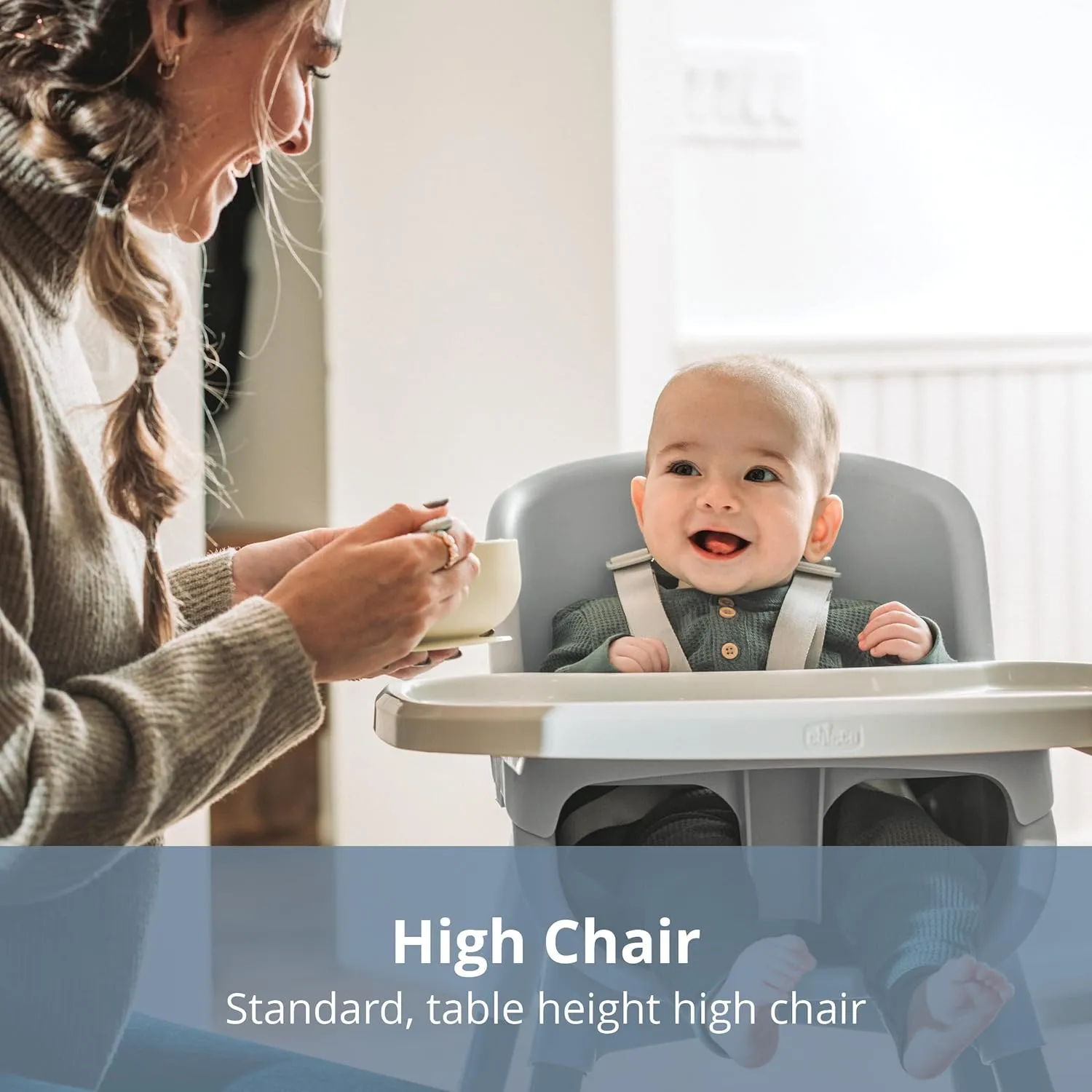 Chicco Zest 4-in-1 Folding High Chair and Youth Stool, Multi-Use Easy Clean | Seasalt/Grey
