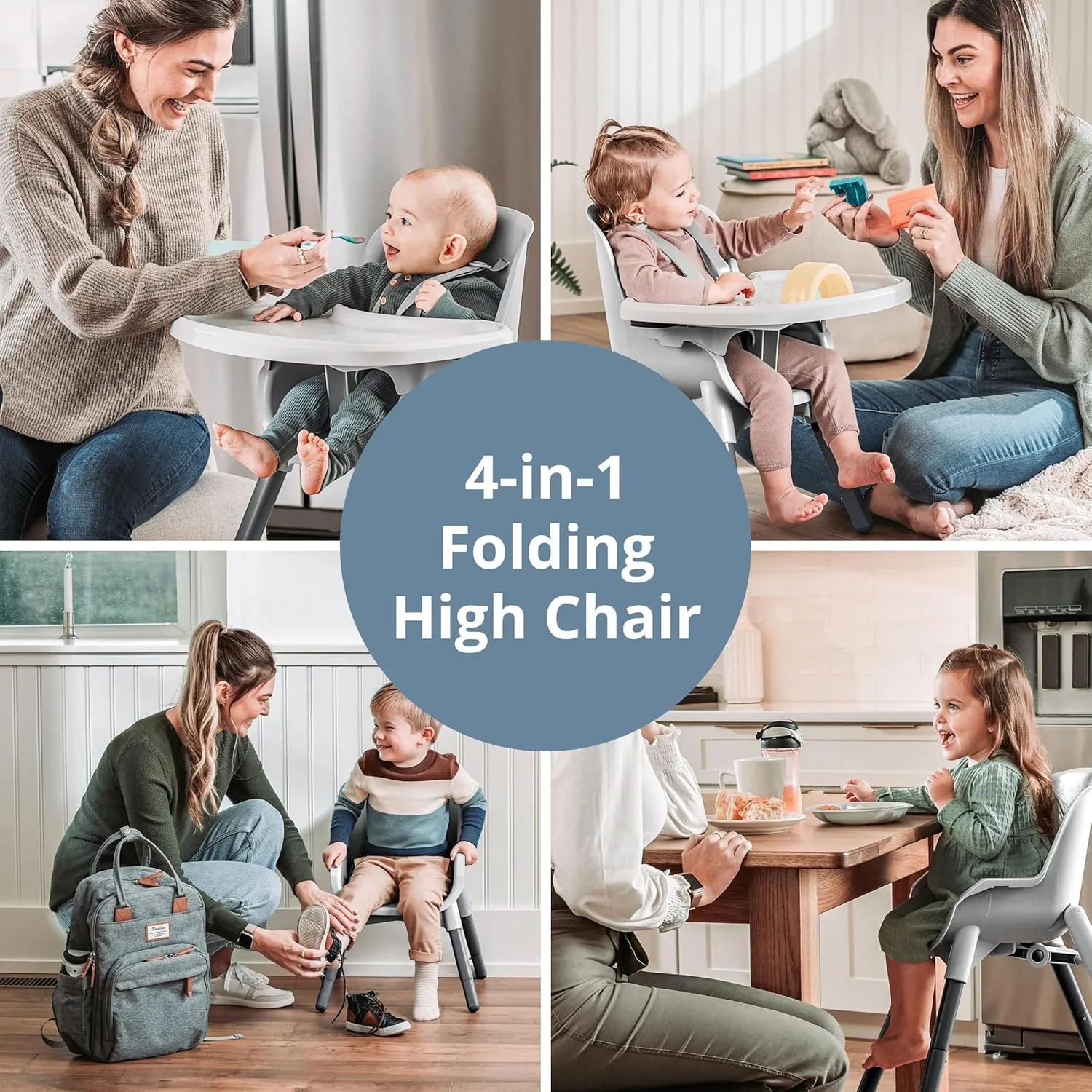 Chicco Zest 4-in-1 Folding High Chair and Youth Stool, Multi-Use Easy Clean | Seasalt/Grey