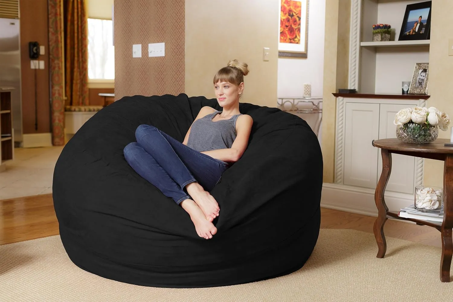 Chill Sack Bean Bag Chair: Giant 6' Memory Foam Furniture Bean Bag - Big Sofa with Soft Micro Fiber Cover, Black
