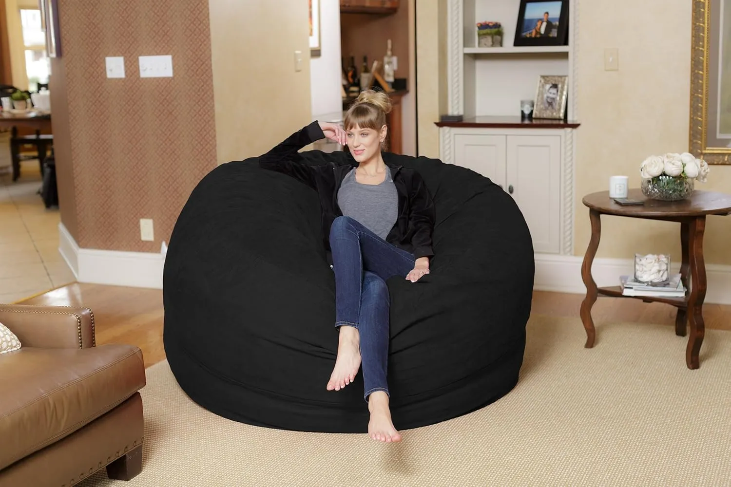 Chill Sack Bean Bag Chair: Giant 6' Memory Foam Furniture Bean Bag - Big Sofa with Soft Micro Fiber Cover, Black