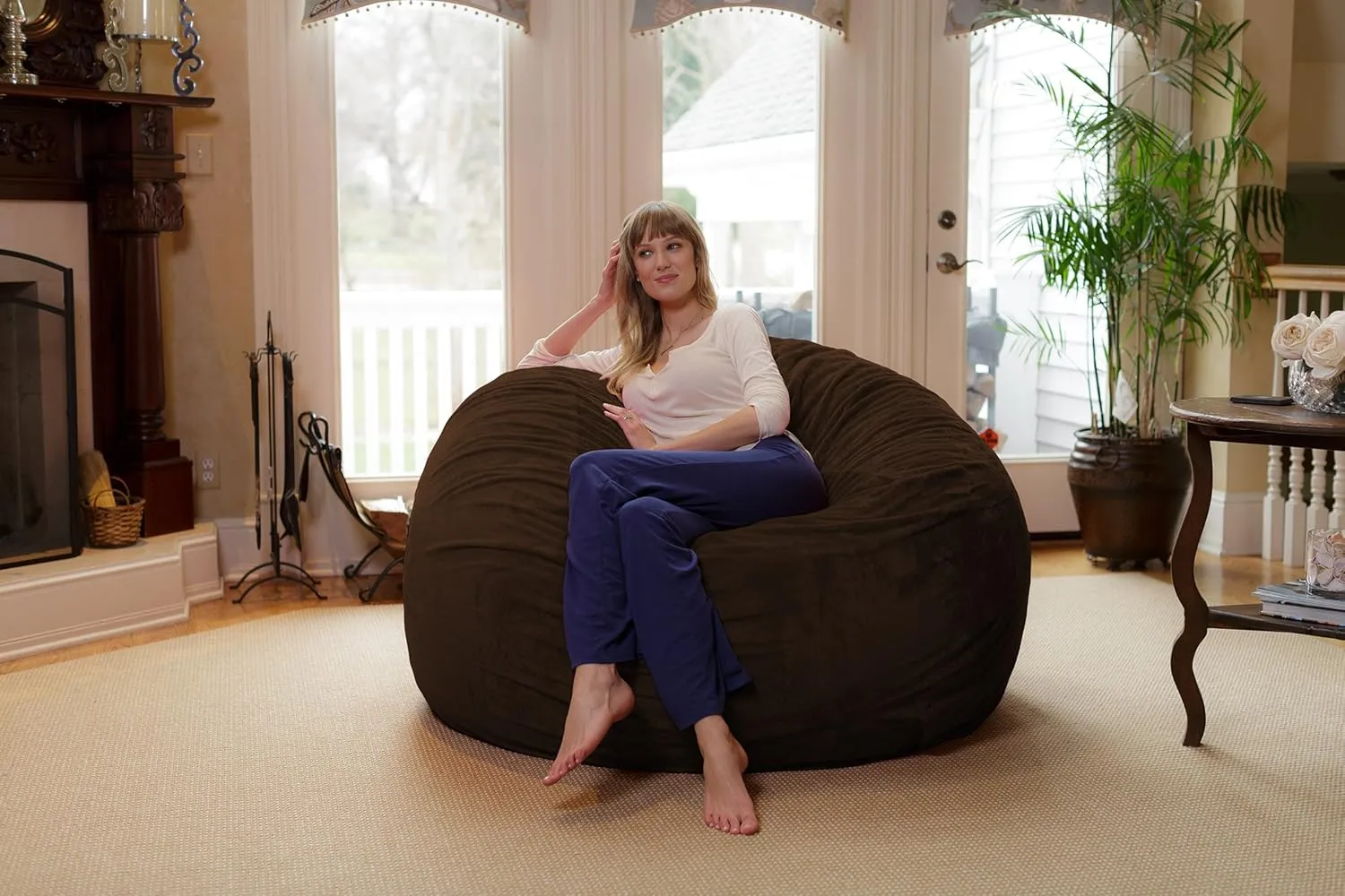 Chill Sack Bean Bag Chair: Giant 6' Memory Foam Furniture Bean Bag - Big Sofa with Soft Micro Fiber Cover, Brown Furry