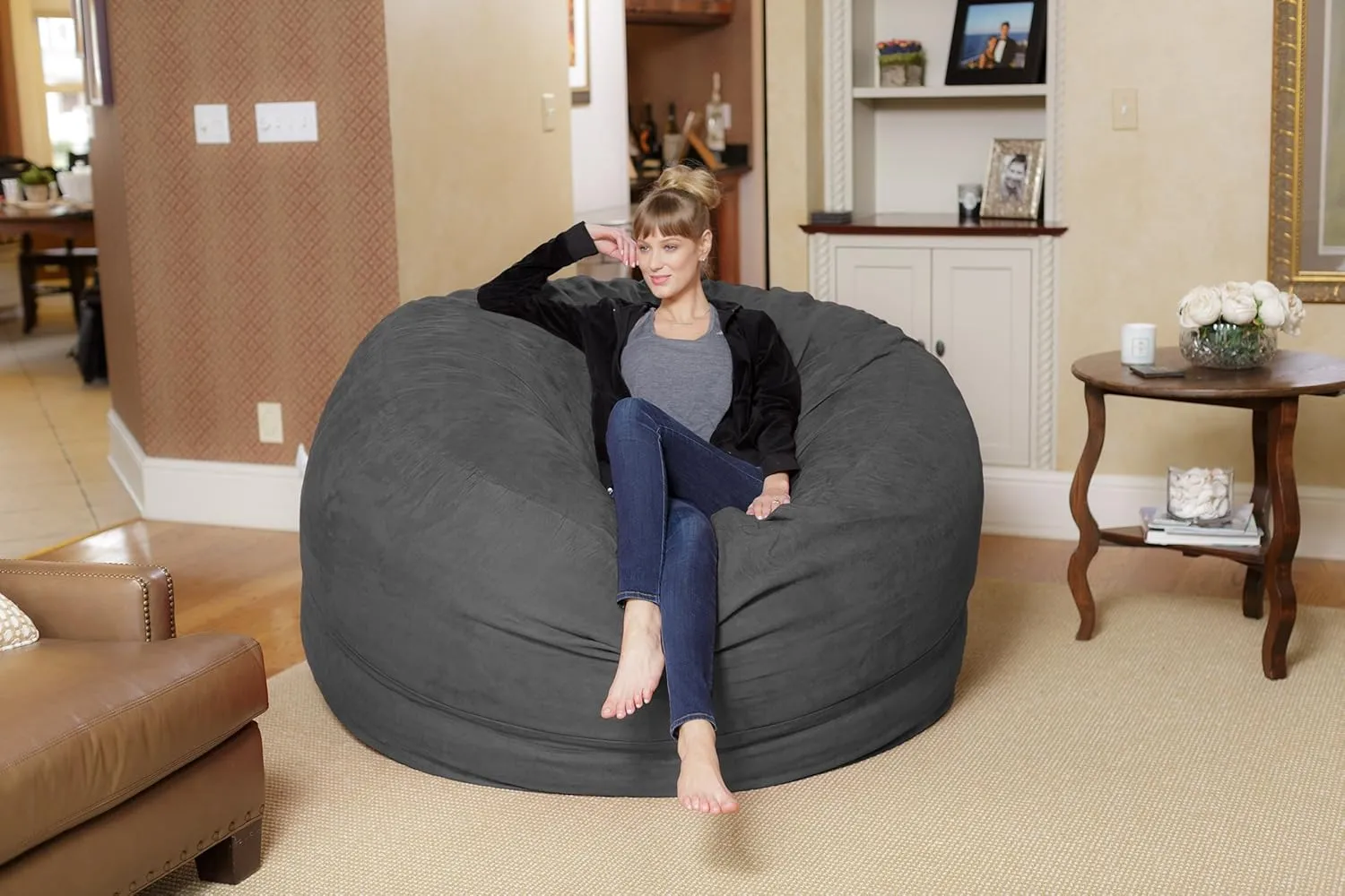 Chill Sack Bean Bag Chair: Giant 6' Memory Foam Furniture Bean Bag - Big Sofa with Soft Micro Fiber Cover, Charcoal