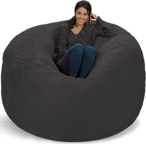 Chill Sack Bean Bag Chair: Giant 6' Memory Foam Furniture Bean Bag - Big Sofa with Soft Micro Fiber Cover, Grey Furry