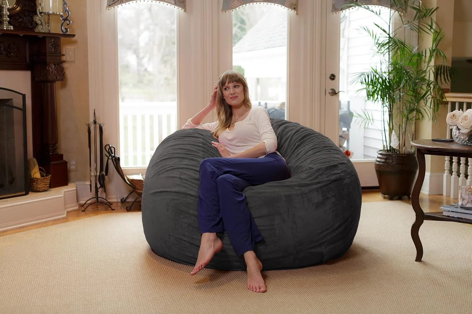Chill Sack Bean Bag Chair: Giant 6' Memory Foam Furniture Bean Bag - Big Sofa with Soft Micro Fiber Cover, Grey Furry