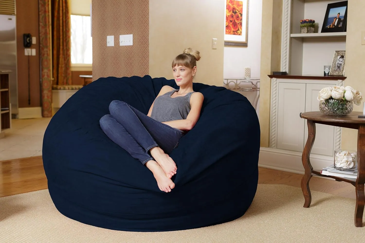 Chill Sack Bean Bag Chair: Giant 6' Memory Foam Furniture Bean Bag - Big Sofa with Soft Micro Fiber Cover, Navy