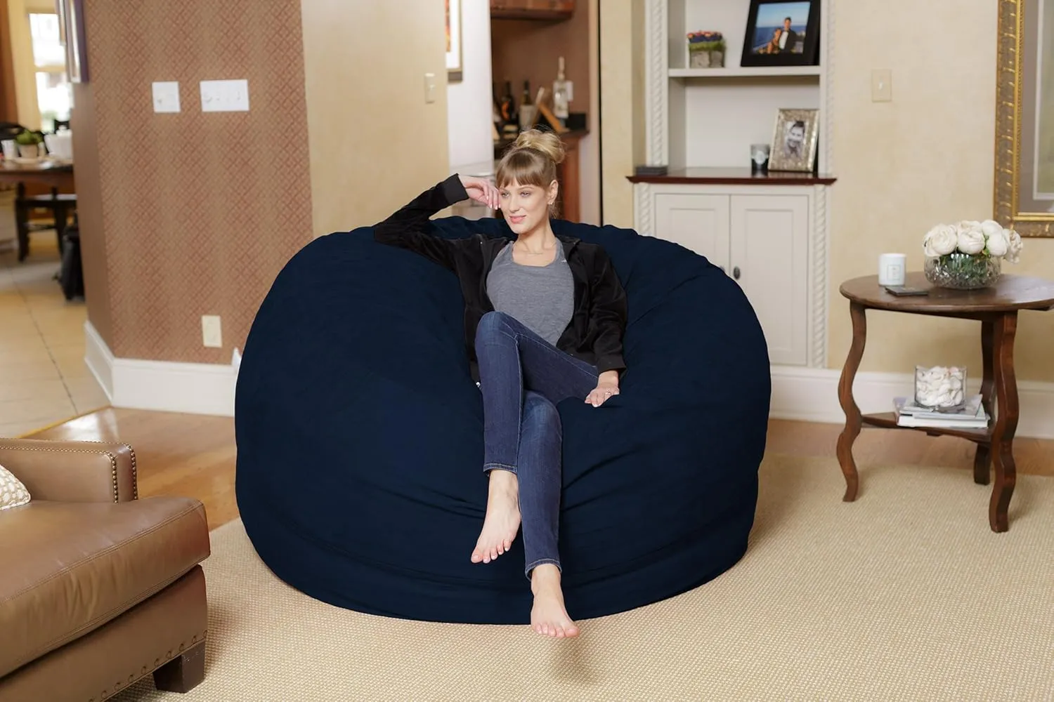 Chill Sack Bean Bag Chair: Giant 6' Memory Foam Furniture Bean Bag - Big Sofa with Soft Micro Fiber Cover, Navy