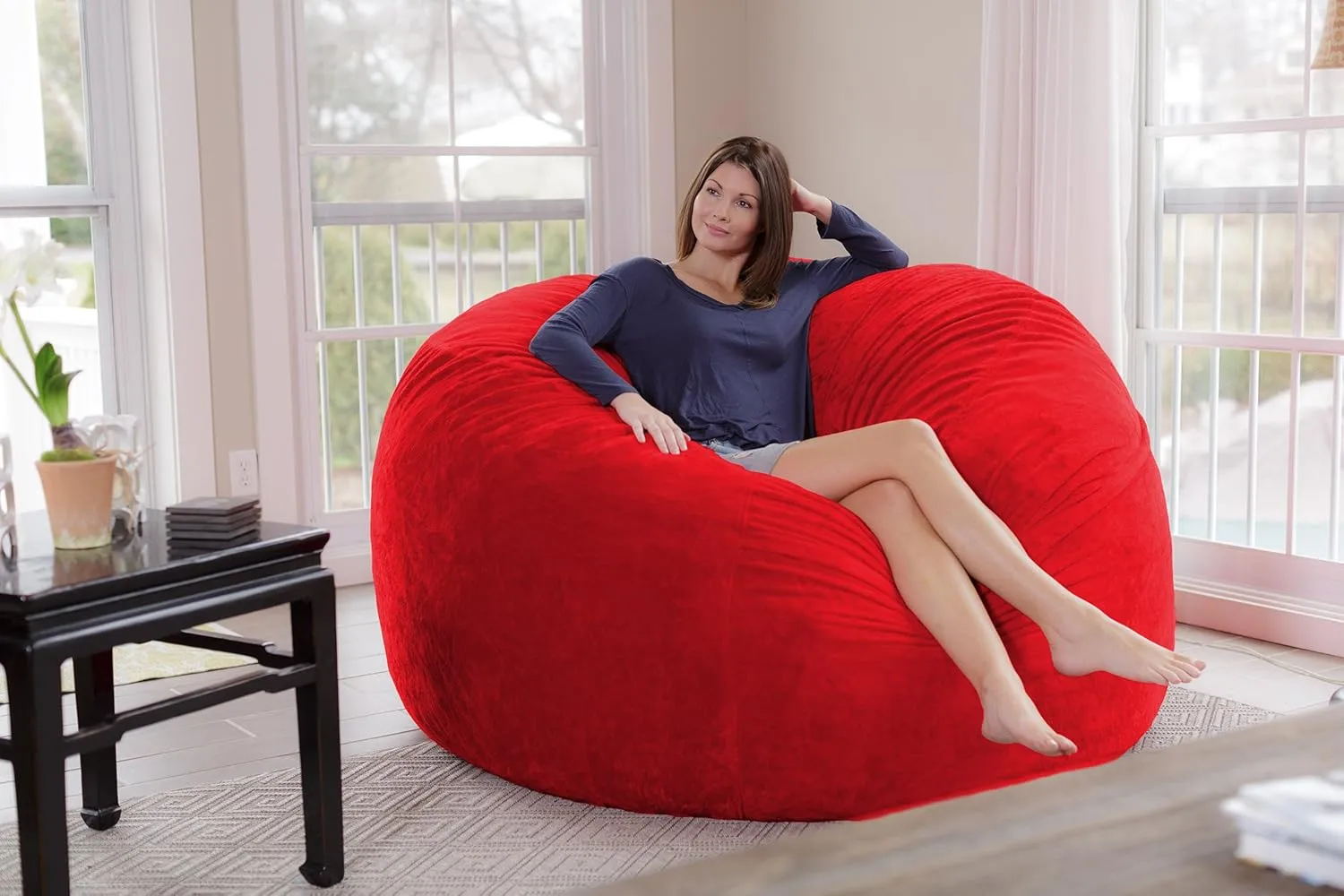 Chill Sack Bean Bag Chair: Giant 6' Memory Foam Furniture Bean Bag - Big Sofa with Soft Micro Fiber Cover, Red Furry
