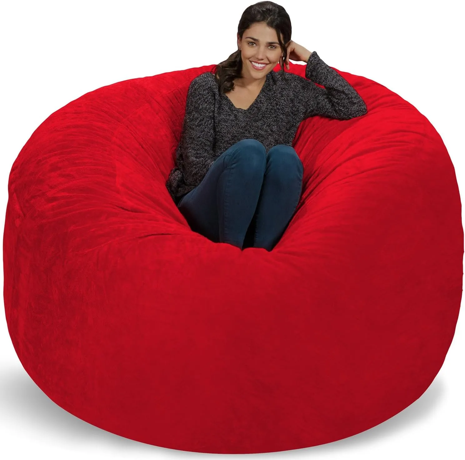 Chill Sack Bean Bag Chair: Giant 6' Memory Foam Furniture Bean Bag - Big Sofa with Soft Micro Fiber Cover, Red Furry
