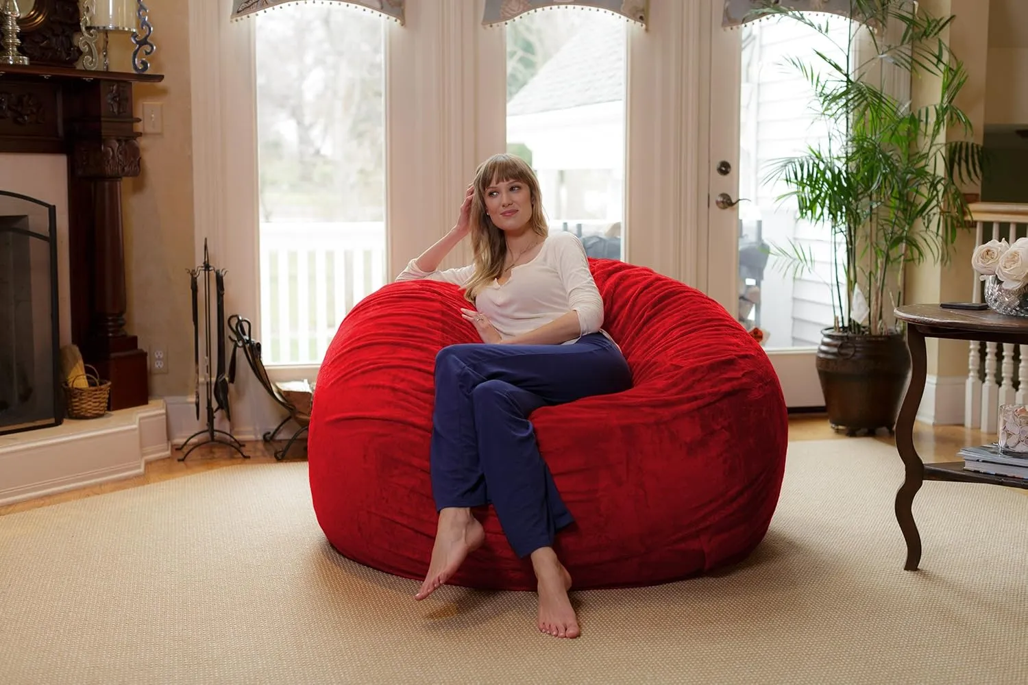 Chill Sack Bean Bag Chair: Giant 6' Memory Foam Furniture Bean Bag - Big Sofa with Soft Micro Fiber Cover, Red Furry