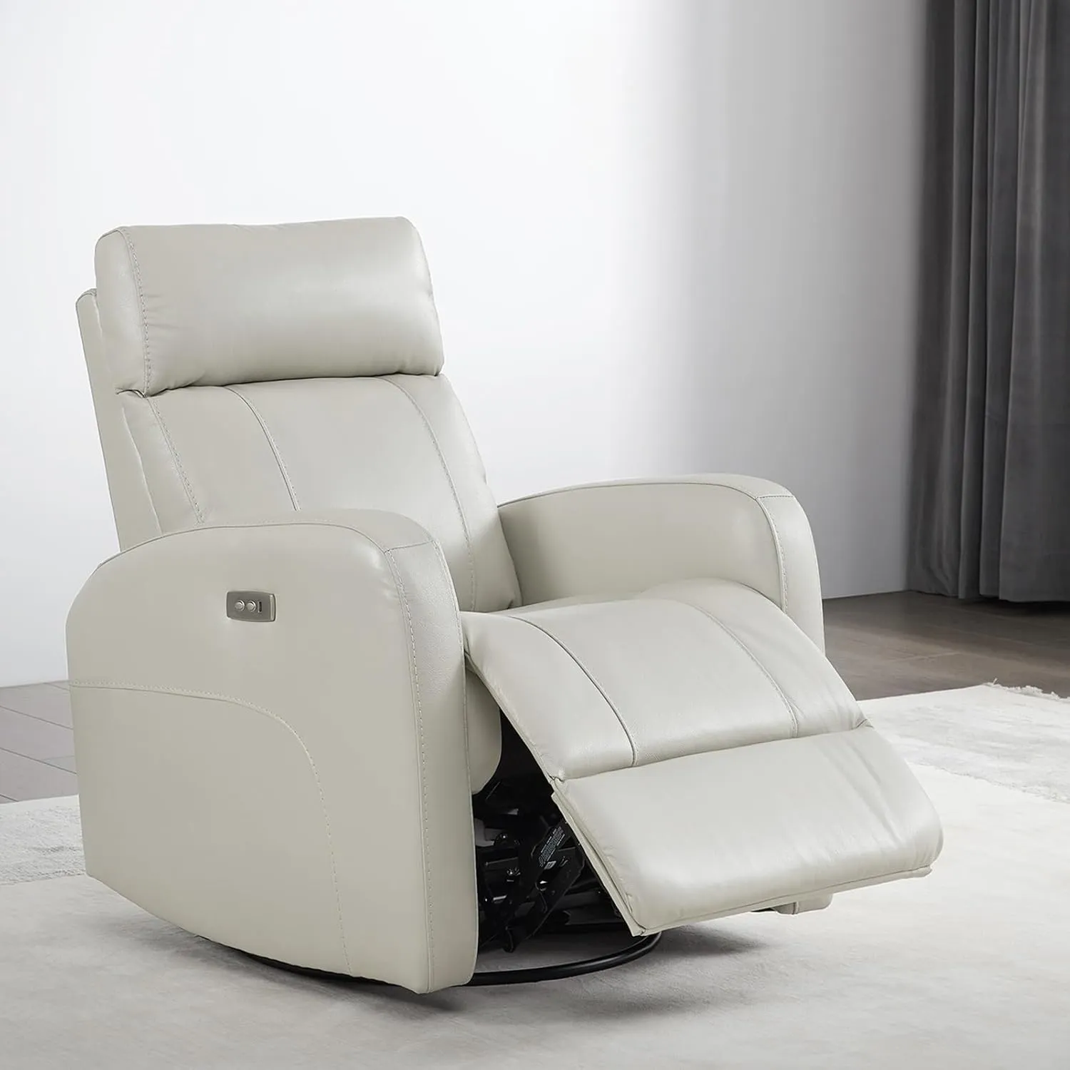 CHITA Genuine Leather Power Swivel Glider Recliner Chair for Adults, FSC Certified Electric Nursery Rocker Recliner Chair for Living Room, Light Grey