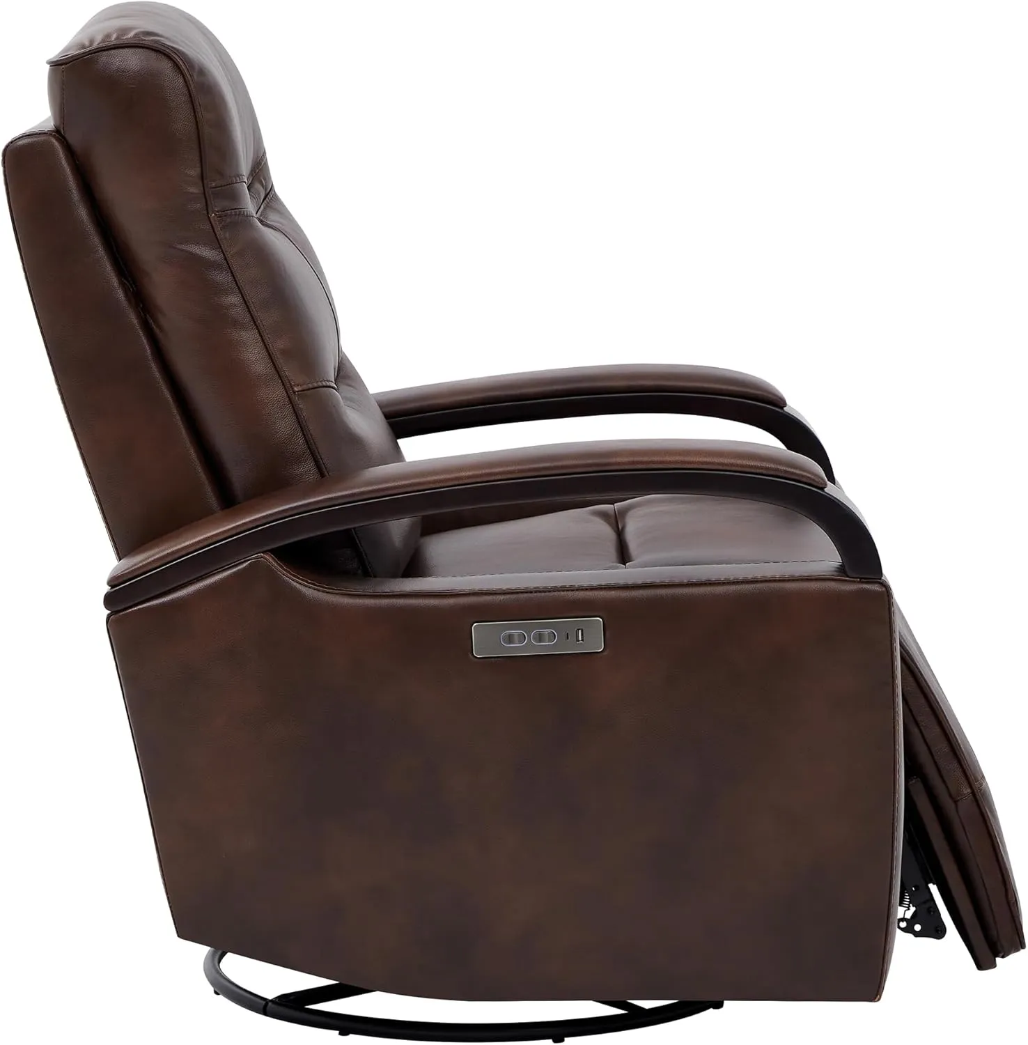 CHITA Genuine Leather Power Swivel Glider Rocker Recliner, FSC Certified Mid Century Modern Recliner Chair for Adults, Adjustable Power Headrest, for Nursery and Living Room, Cognac Brown