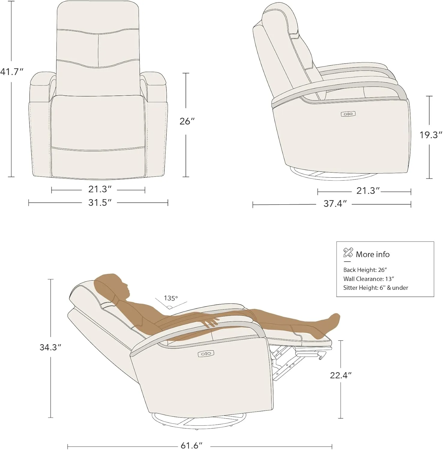 CHITA Genuine Leather Power Swivel Glider Rocker Recliner, FSC Certified Mid Century Modern Recliner Chair for Adults, Adjustable Power Headrest, for Nursery and Living Room, Cognac Brown