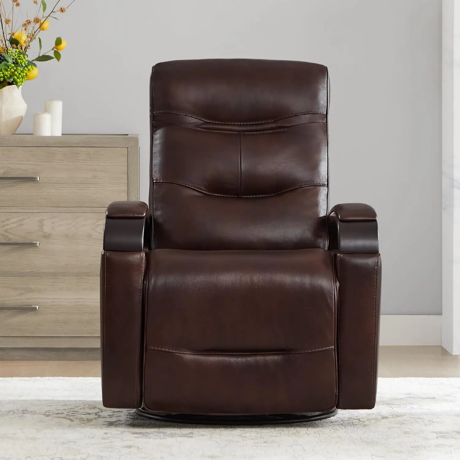 CHITA Genuine Leather Power Swivel Glider Rocker Recliner, FSC Certified Mid Century Modern Recliner Chair for Adults, Adjustable Power Headrest, for Nursery and Living Room, Cognac Brown