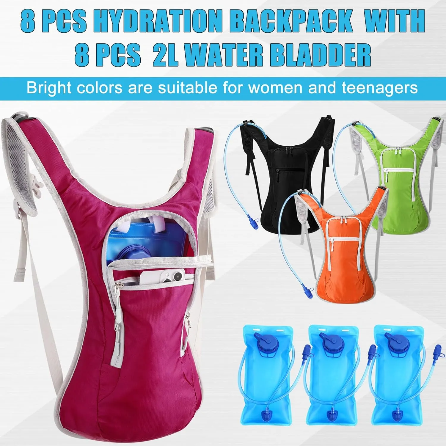 Chunful Hydration Backpack with 2L Water Bladder, Lightweight Hydration Pack Hiking Cycling Biking Climbing Water Backpack for Men Women