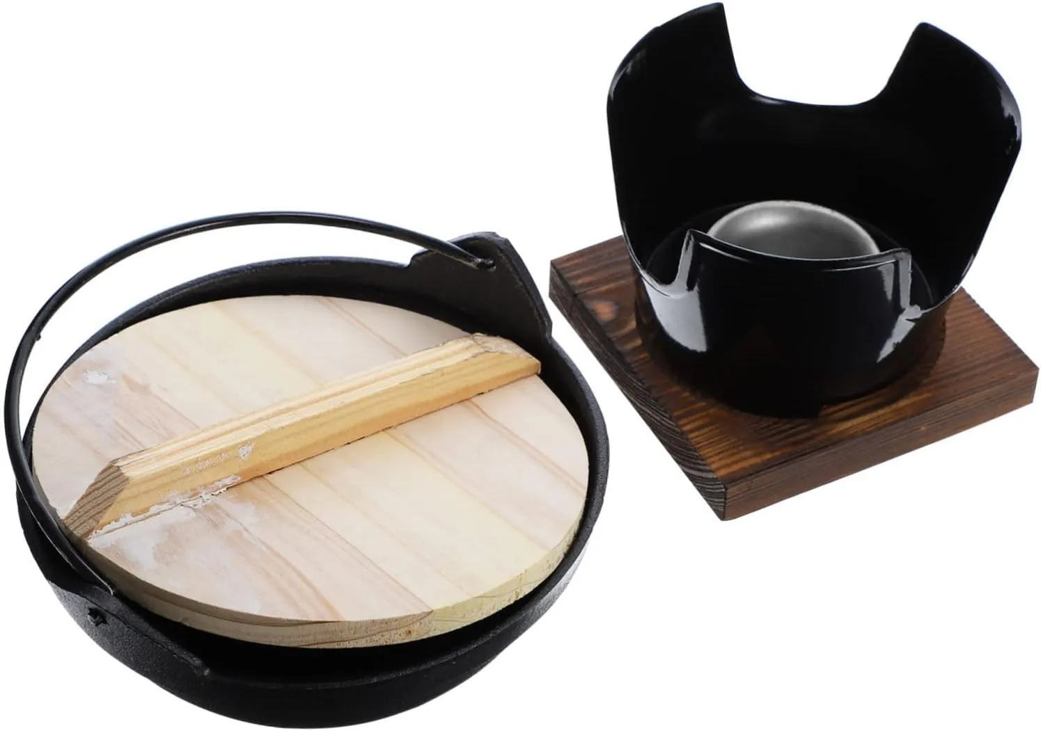 Ciieeo 1Set Cast Sukiyaki Pot Multifunctional Non Stick Outdoor Saucepan for Camping Hiking and Picnic Cookware with Stove Base