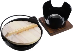 Ciieeo 1Set Cast Sukiyaki Pot Multifunctional Non Stick Outdoor Saucepan for Camping Hiking and Picnic Cookware with Stove Base