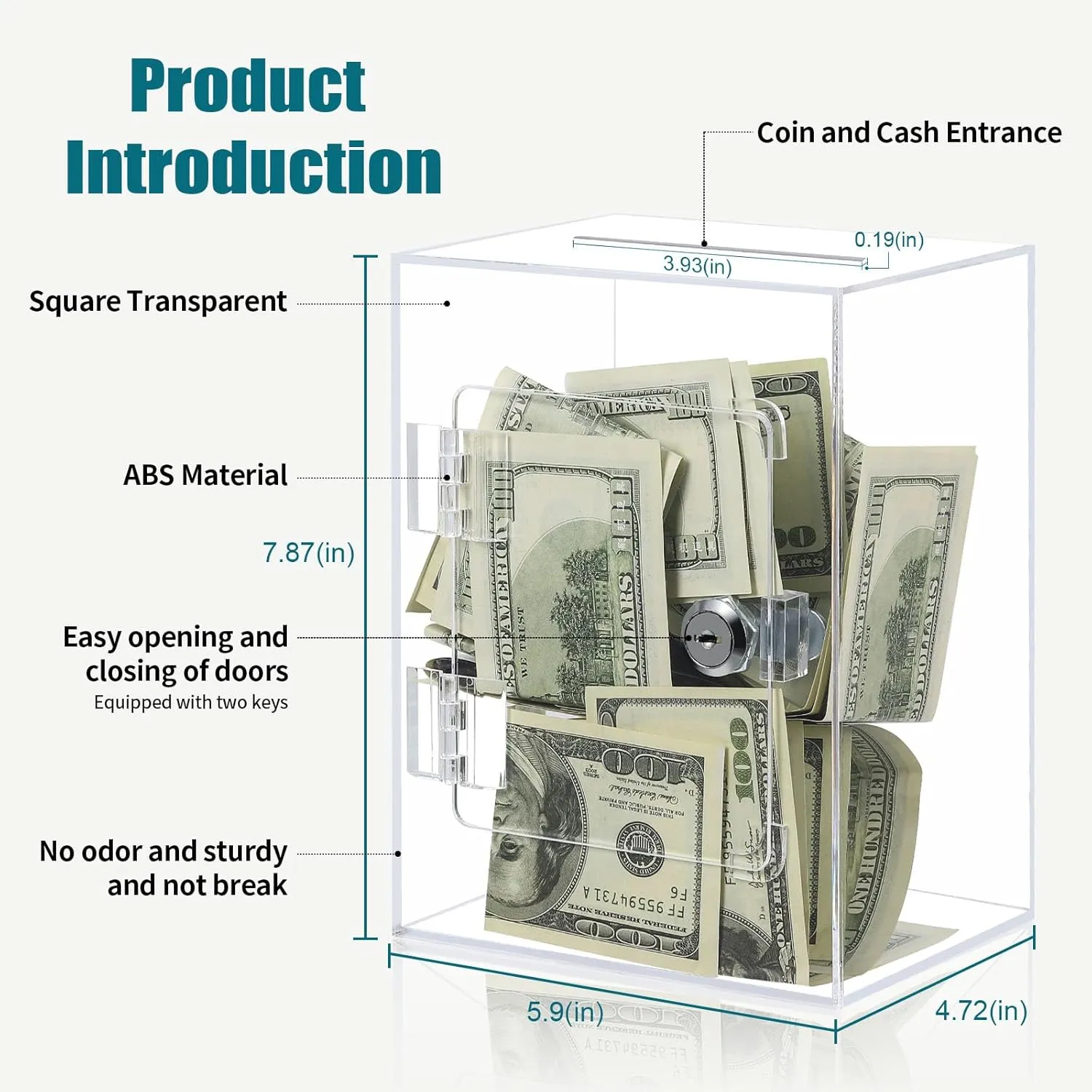 Clear Acrylic Piggy Bank for Adults Kids, Large and Sturdy Money Saving Jar for Cash Coin with Key Change jar, Saving Box for Wedding, Birthday, New Year Gifts and Fun (Clear)