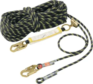 Climbing Rope, Fall Protection Safety Rope, 25 50 100 150ft Vertical Tree Stand safety Rope Line Kit Safety Harness for Roofing Work with Alloy Steel Rope Grab, Two Snap Hooks, Shock Absorber