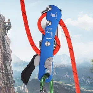 Climbing Stop Descender for 9-12mm,Self-Braking Self Locking Belay Device Rescue Equipment Hand Controls with Mountain Climbing Cave Rappelling Aerial Work Rescue Activities