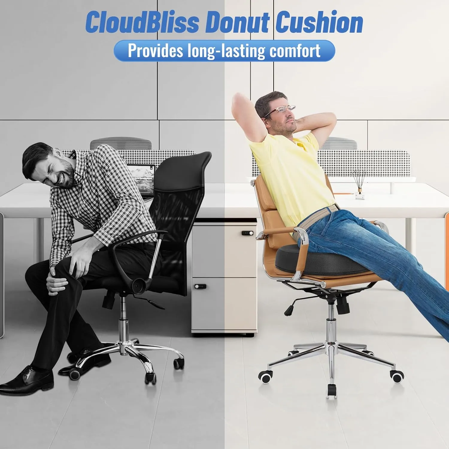 CloudBliss Donut Pillow Seat Cushion for Tailbone Pain Relief and Hemorrhoids, Memory Foam Seat Chair Cushion for Postpartum Pregnancy, Seat Cushions for Men and Women for Home & Office, (Grey)