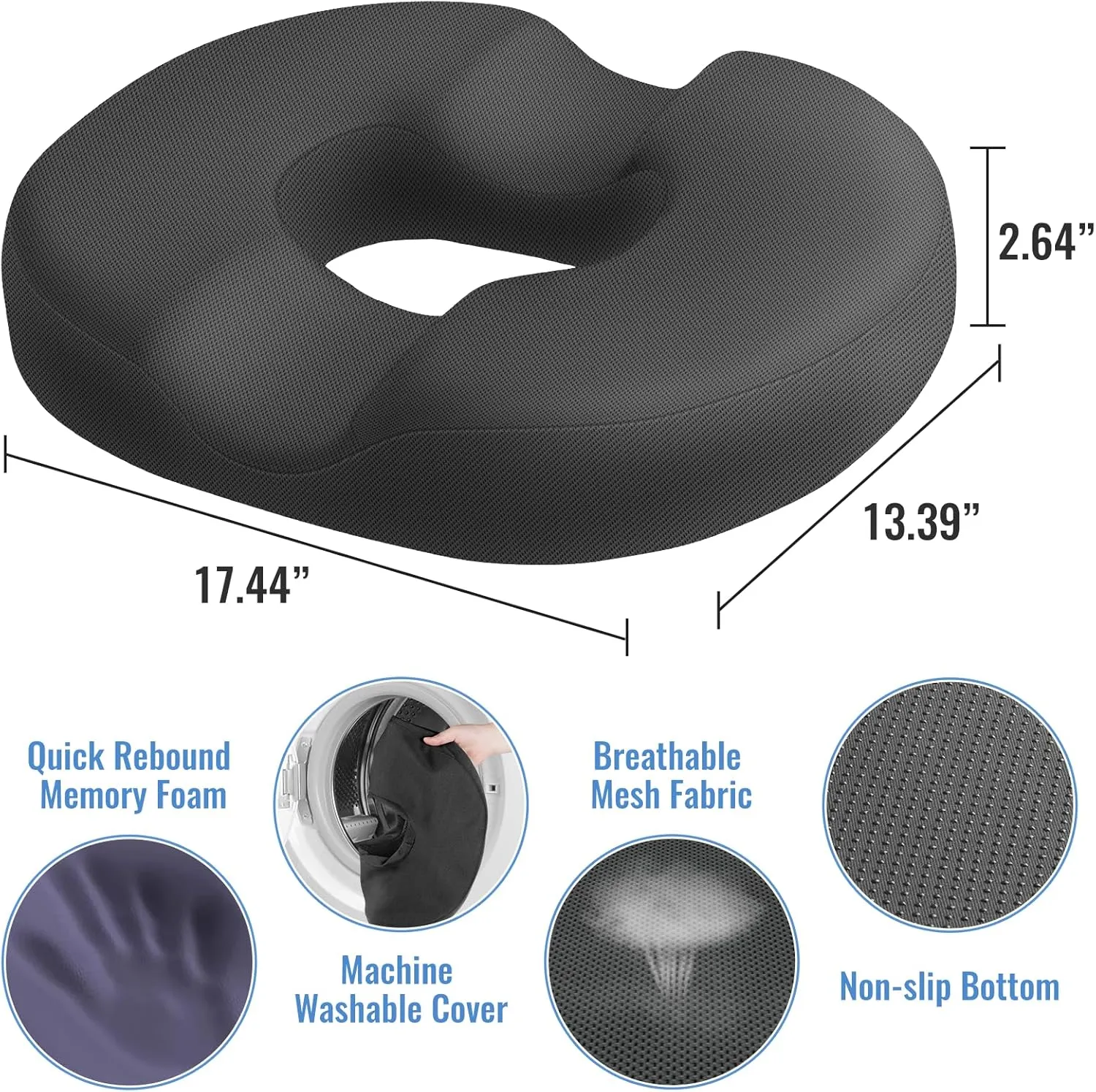 CloudBliss Donut Pillow Seat Cushion for Tailbone Pain Relief and Hemorrhoids, Memory Foam Seat Chair Cushion for Postpartum Pregnancy, Seat Cushions for Men and Women for Home & Office, (Grey)