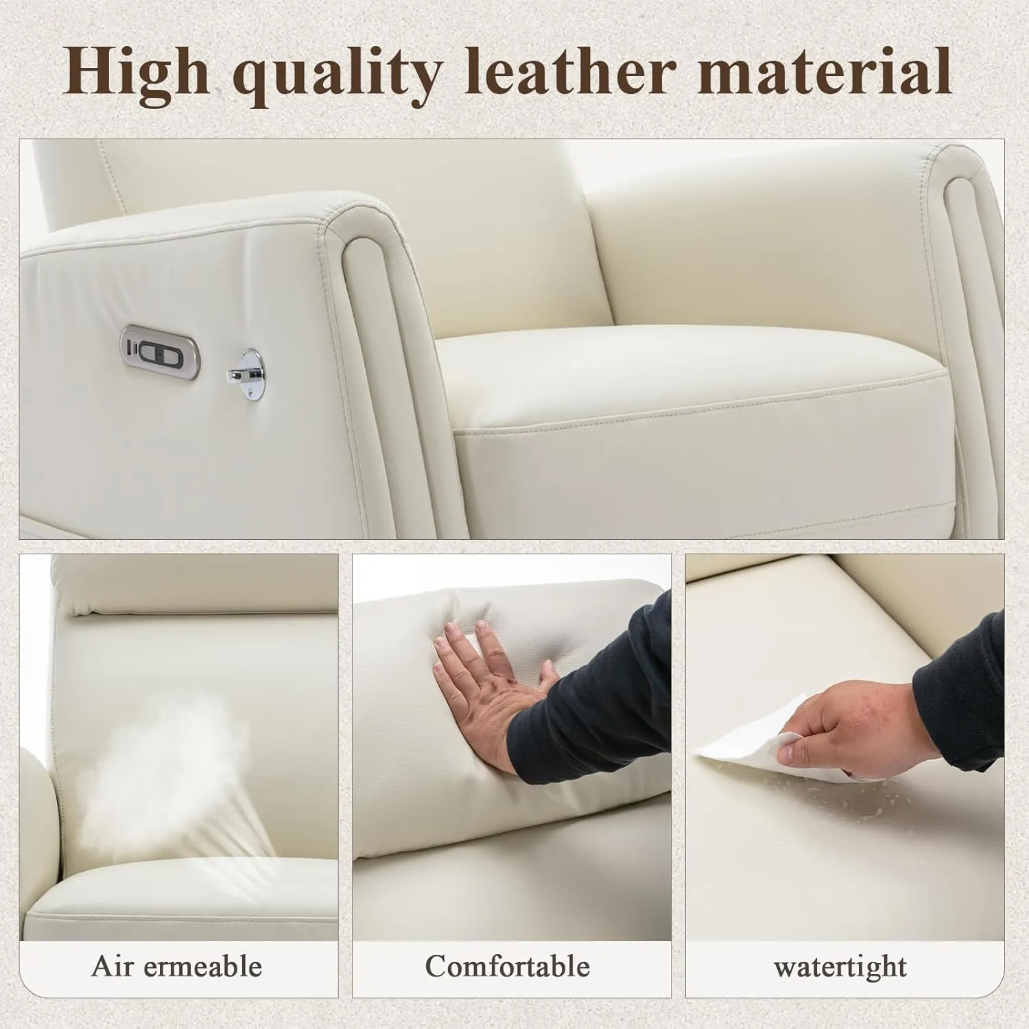 COLAMY Power Recliner Chair Swivel Glider Rocker for Nursery, Upholstered Faux Leather Living Room Rocking Reclining Single Sofa Chair with 2 Device Holders, Beige