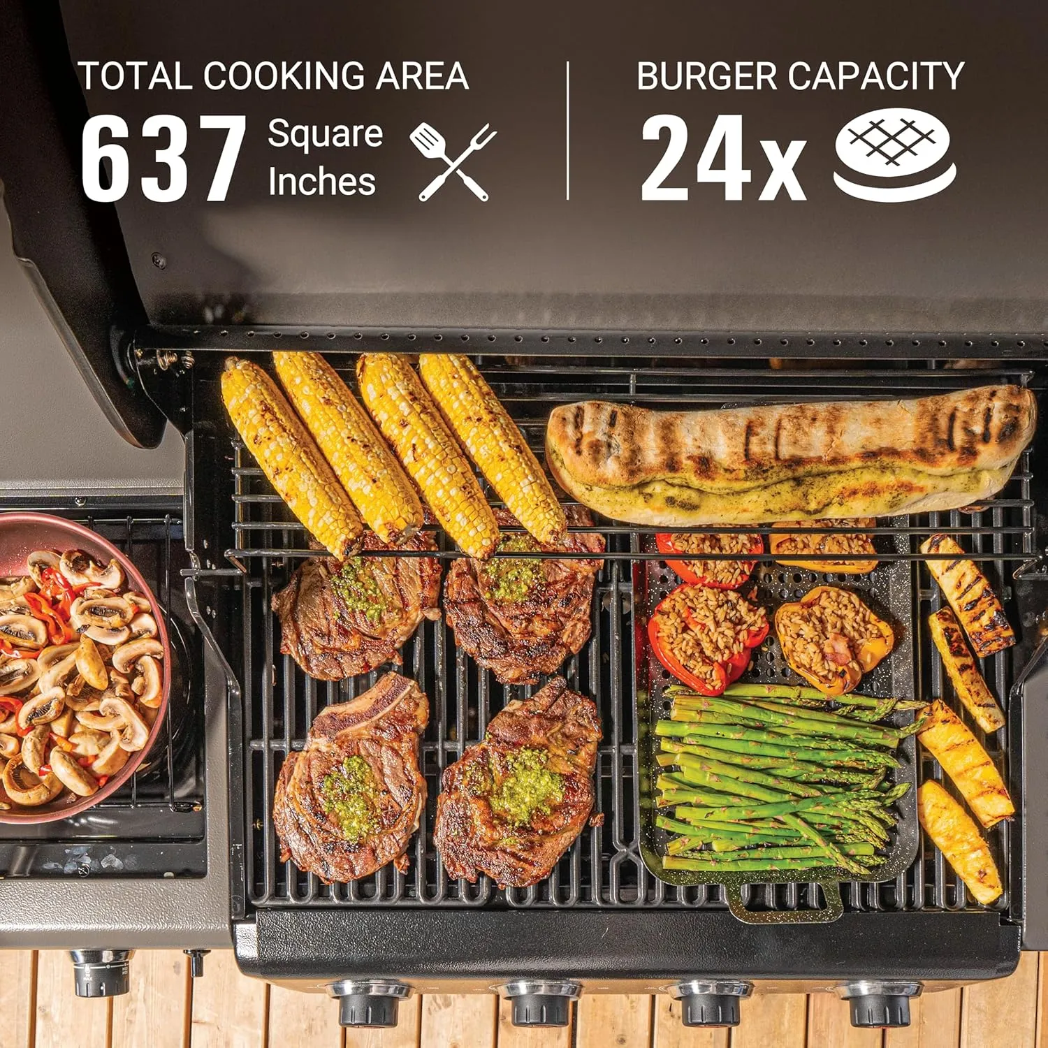 Coleman Cookout 4-Burner Propane Grill, 36,000 BTU Gas Grill with Side Burner, 2-Wheel Cart, 637-Sq. In. Cooking Surface, Instastart Ignition, and Storage Shelves, Stainless/Gray