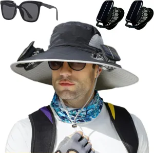 Colitt - Fishing Hat with Built in Fan, Accustomas Economicalk Solar Sun Hat Outdoor Adjustable Wide Brim Men Women UPF 50 