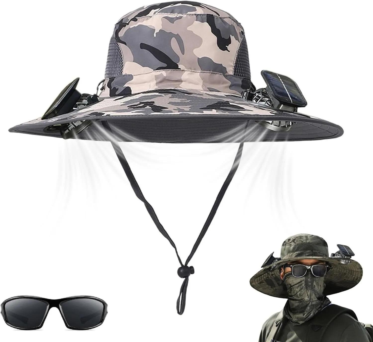 Colitt - Fishing Hat with Built in Fan, Hat with Fans Solar Power, Colitt Fishing Hat Wide-Brimmed Hats with Two Fans