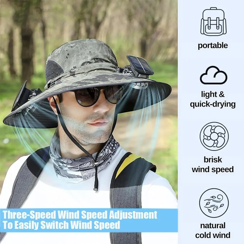 Colitt Fishing Hat with Built in Fan, Wide Brim Solar Fan Hat Outdoor Fishing, Ultralight Solar Fans Sun Hats