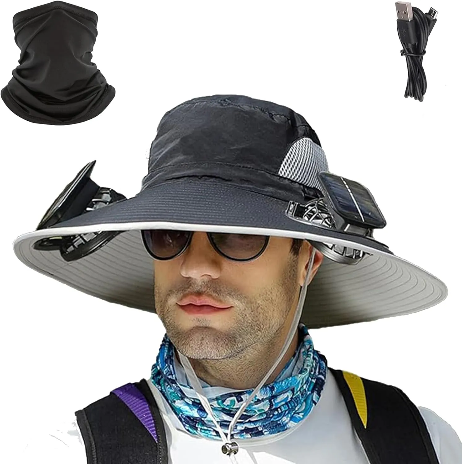 Colitt Fishing Hat with Built in Fan, Wide Brim Solar Fan Hat Outdoor Fishing, Ultralight Solar Fans Sun Hats