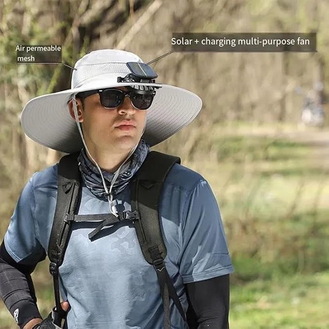 Colitt - Fishing Hat with Built in Fan,Ultralight Solar Fan Sun hat,Outdoor Wide Brim SolarFan Hat for Women Men
