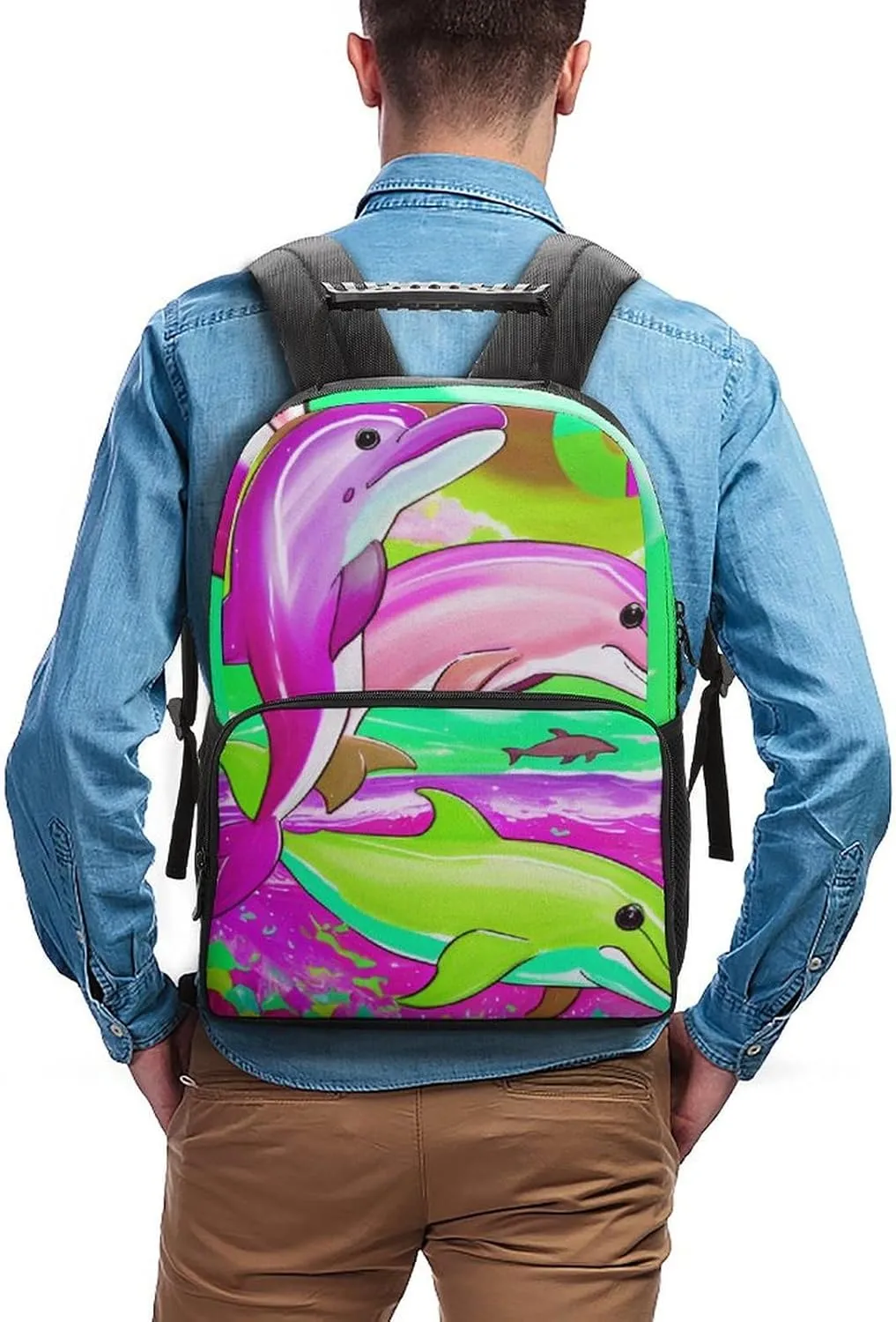 Colorful Dolphins Art Rucksacks Lightweight Multipurpose Anti-Theft Shoulder Bag Big Capacity Laptop Book Bag Rucksack With Padded Straps