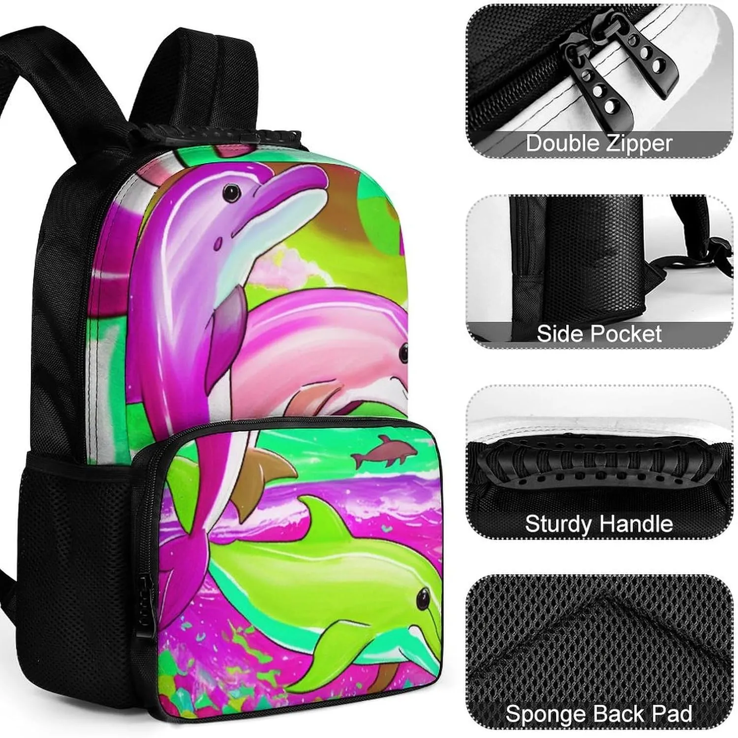Colorful Dolphins Art Rucksacks Lightweight Multipurpose Anti-Theft Shoulder Bag Big Capacity Laptop Book Bag Rucksack With Padded Straps