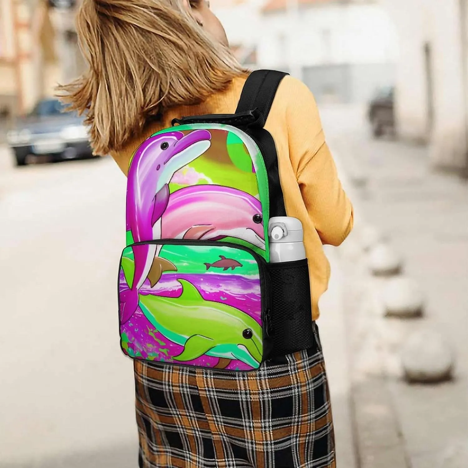Colorful Dolphins Art Rucksacks Lightweight Multipurpose Anti-Theft Shoulder Bag Big Capacity Laptop Book Bag Rucksack With Padded Straps