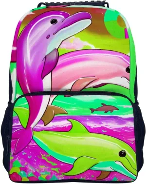 Colorful Dolphins Art Rucksacks Lightweight Multipurpose Anti-Theft Shoulder Bag Big Capacity Laptop Book Bag Rucksack With Padded Straps
