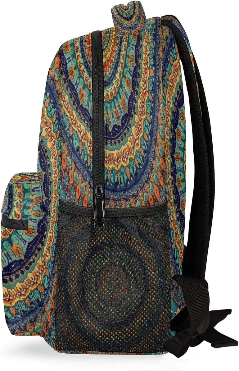 Colorful Mandala Pattern Travel Backpack, Large 16 Inch Laptop Bookbag Lightweight Carry-On Bag for Business Travel & Hiking
