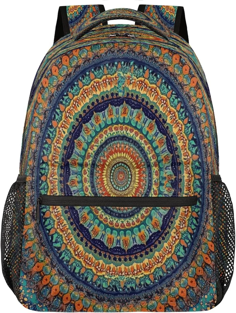 Colorful Mandala Pattern Travel Backpack, Large 16 Inch Laptop Bookbag Lightweight Carry-On Bag for Business Travel & Hiking
