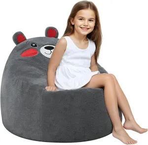 COMAX Bean Bag Chairs for Kids, Toddler BeanBag Sofa with Filler Bean Couch Stuffed for Boys and Girls, Lazy Floor Chair for Playroom, Nursery Room, Bear
