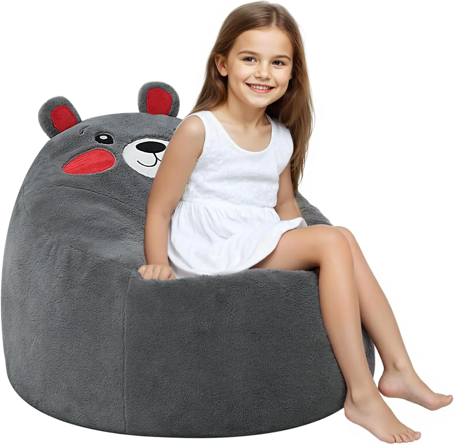 COMAX Bean Bag Chairs for Kids, Toddler BeanBag Sofa with Filler Bean Couch Stuffed for Boys and Girls, Lazy Floor Chair for Playroom, Nursery Room, Bear