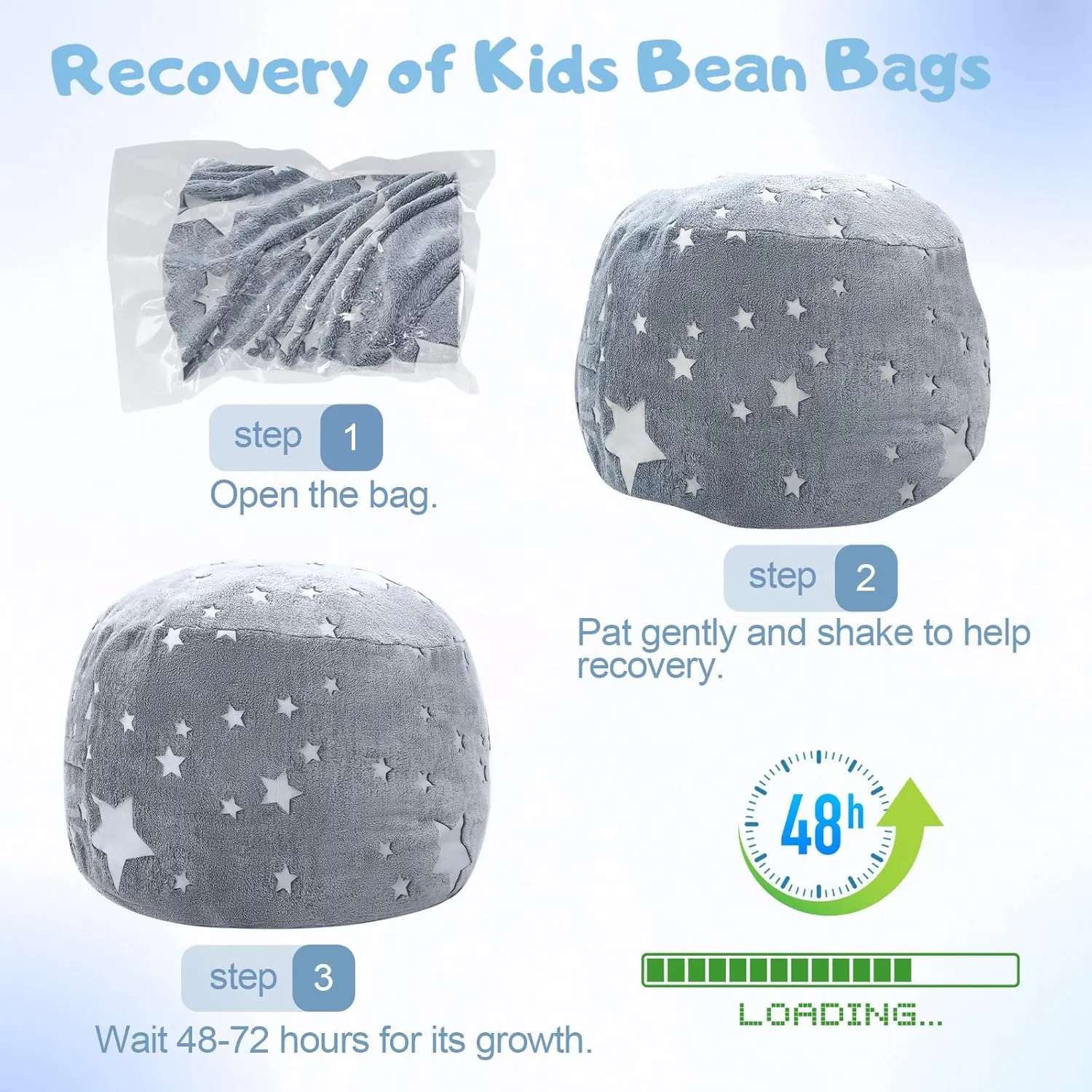 COMAX Kids Bean Bag Chair Turn into Beanbag Bed, Unicorn Toddler Bean Chair for Girl Boy Sleeping, Lazy Children Sofa Couch with Filler, Convertible Child Floor Mattress, Glowing Grey Star