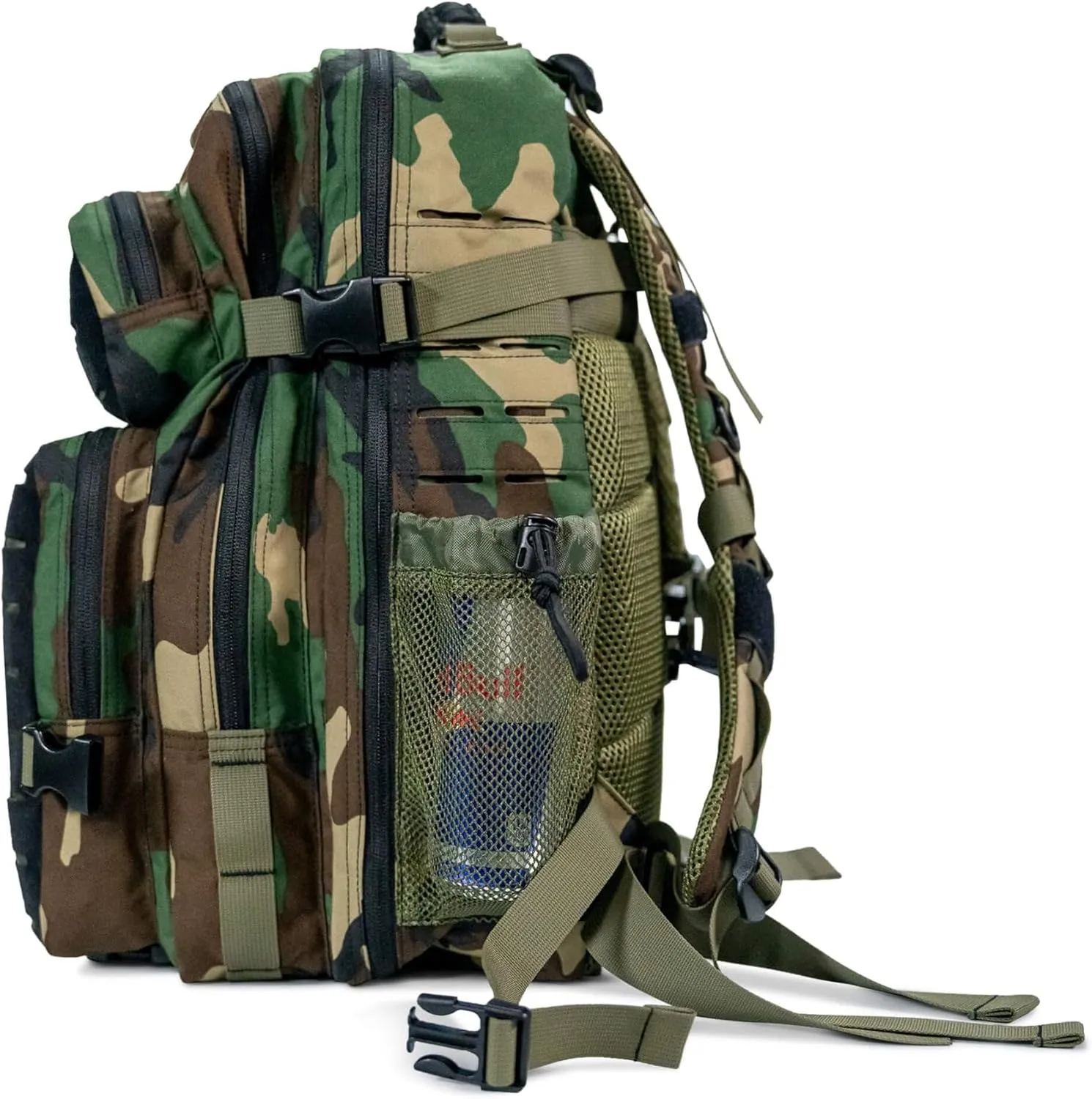 Combat Iron 35L Military Tactical Backpack for Men & Women, Molle Daypack Bug Out Bag, Hiking, Camping, Travel Rucksack with Bottle Holder, Woodland BDU Camo
