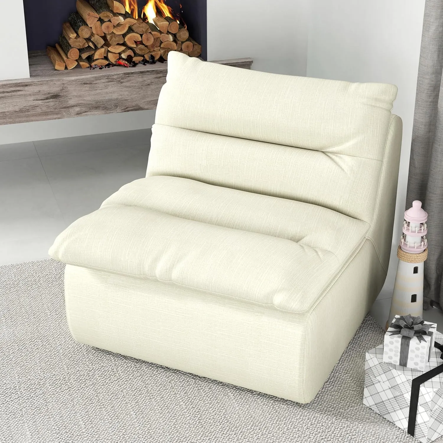 Comfy Floor Lounge Chair for Back Support, Ergonomic Bean Bag Sofa, Lightweight Design for Living Room or Bedroom, Beige