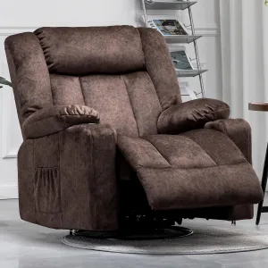 COMHOMA Recliner Chair,360° Swivel Rocker Glider Recliners with Cup Holders, Upholstered Fabric Rocking Chair for Adults,Manual Reclining Single Sofa for Living Room,Brown